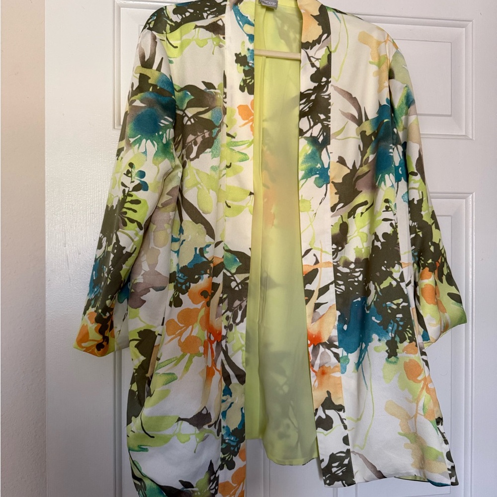 Chico's Watercolor Floral Open-Front Jacket/Blazer - Size 3P